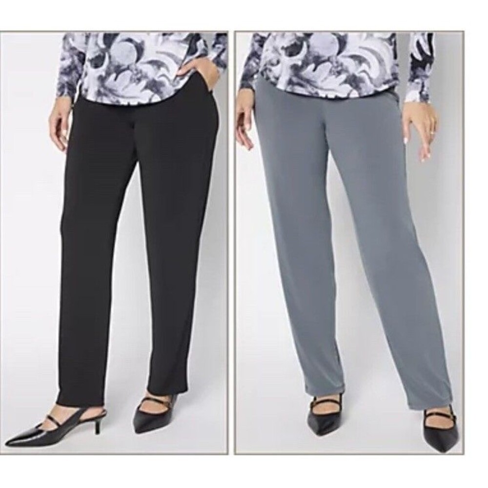 Susan Graver Essentials Petite Set of 2 Liquid Knit Pants Black/Pewter Small New